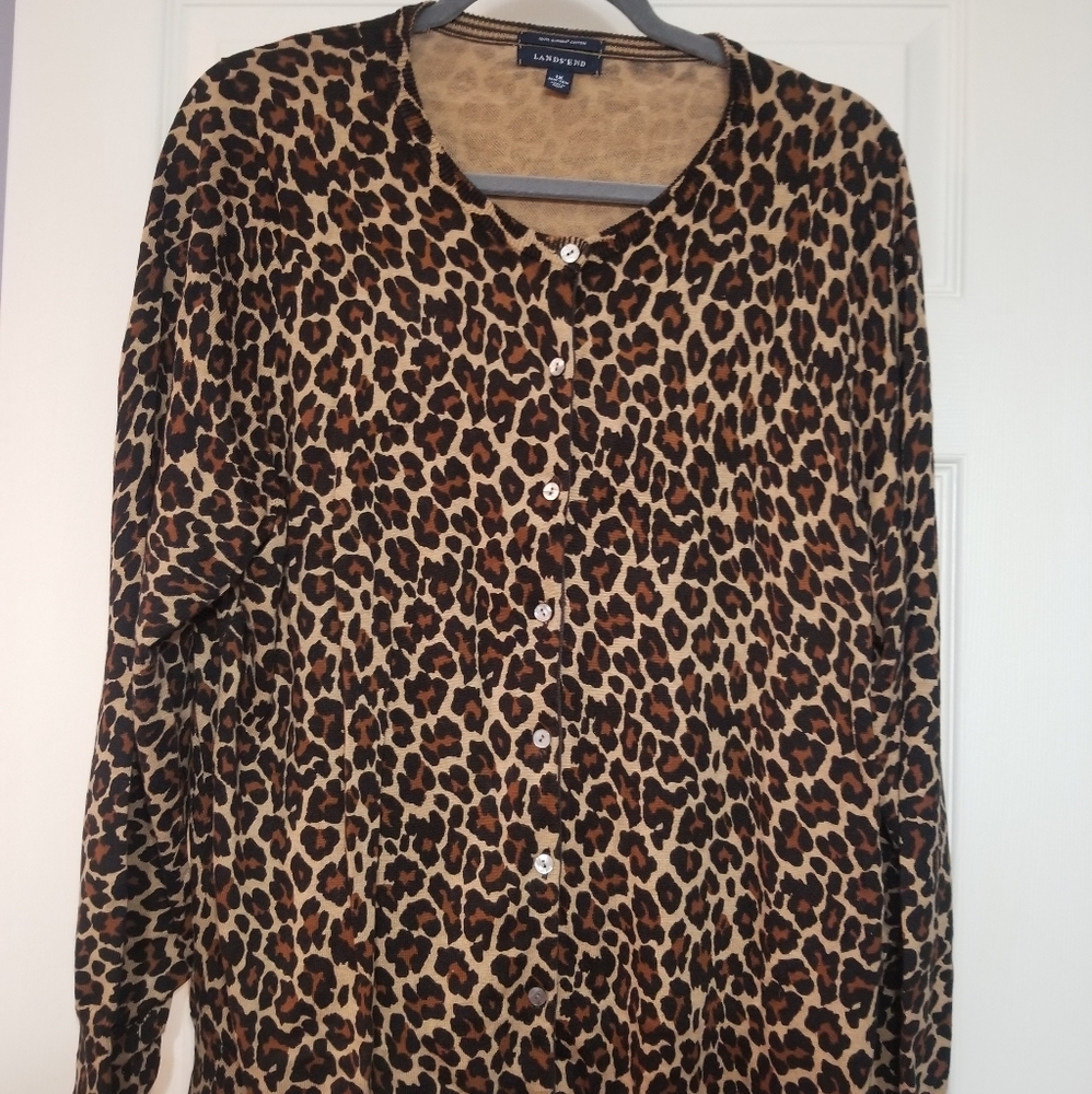 Lands End leopard print cardigan